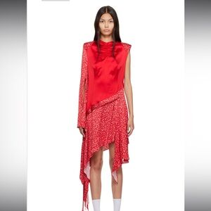 Commission Red Asymmetric Midi Dress
